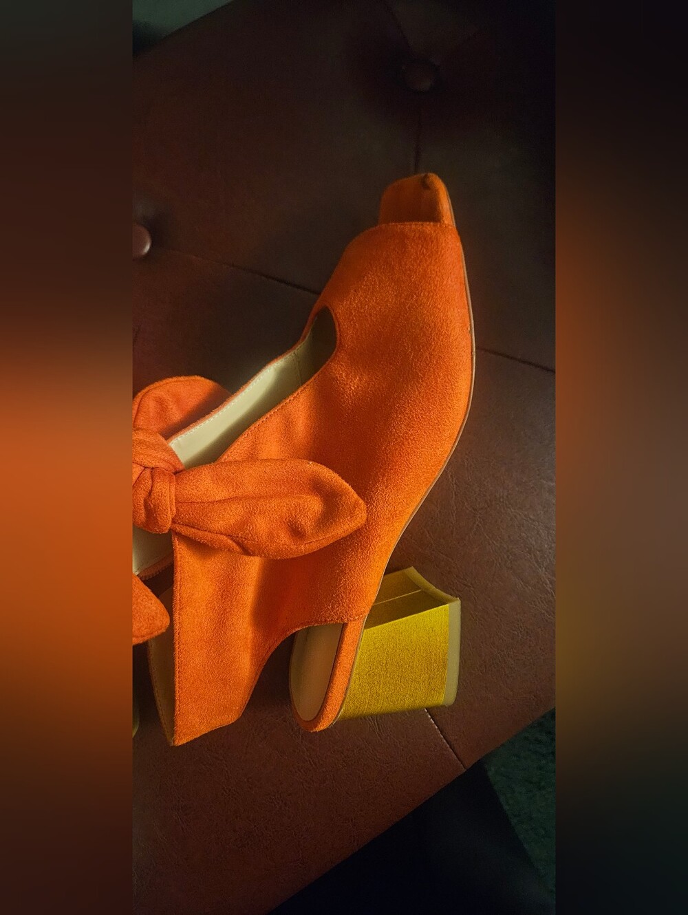 Orange Suede Knot-Detail Peep-Toe Mules